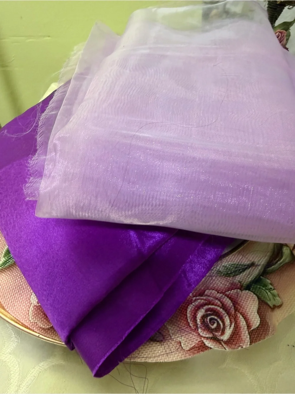 4 Yards : 2 yards each : Purple and Light Lavender Organza Party Fabric Set